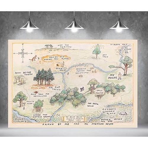 7x5ft Fabric Happy Birthday Bear Home Map Photography Backdrops for Kids 1st Birthday Background 100 Acre Woods Bear Backdrop