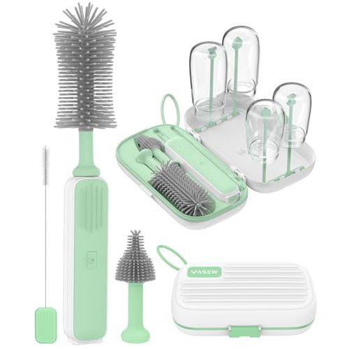 Yasew Electric Baby Bottle Brush Cleaner - Baby Bottle Brush Travel Essential, Safe BPA-Free Silicone, One Button 360° Efficient Cleaning, Long-Lasting 2000 mAh Battery, Storage Box for Travel Outdoor