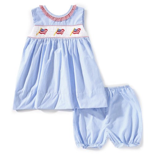 Petit Ami Baby Girls 3-24 Sleeveless Checked/American Flag Smocked Waist Fit-And-Flare Dress