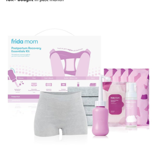 Frida Mom 11pc Postpartum Essentials Kit Gift Set, Hospital Bag Must Haves for New Mom, Includes 4 Disposable Postpartum Underwear, 4 Ice Maxi Pads, Perineal Healing Foam & 24 Pad Liners & Peri Bottle