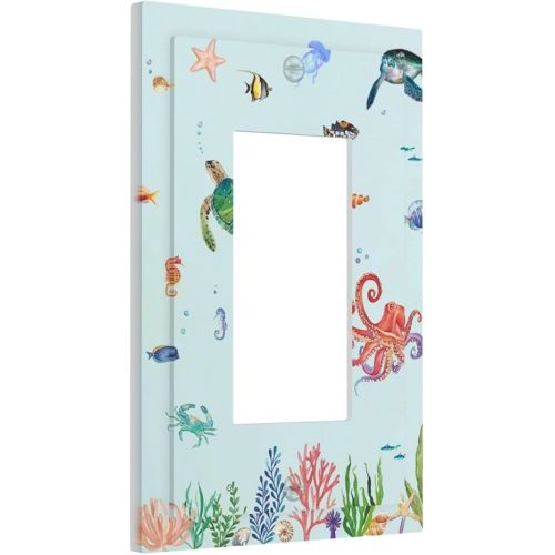 Outlet Covers Cartoon Underwater Sea Animal Ocean Sea Turtle 1 Gang Wall Plate Single Rocker Light Switch Cover Decorative GFCI Receptacle Cover Switchplate for Bathroom Nursery Decor