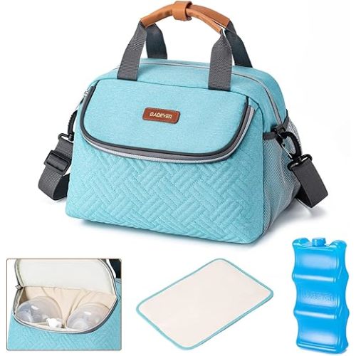 Breastmilk Cooler Bag with Ice Pack Fits 6 Baby Bottles up to 9 Ounce, Wearable Breast Pumps Cooler Bag for Nursing Mom Daycare, Work, Travel- Aqua