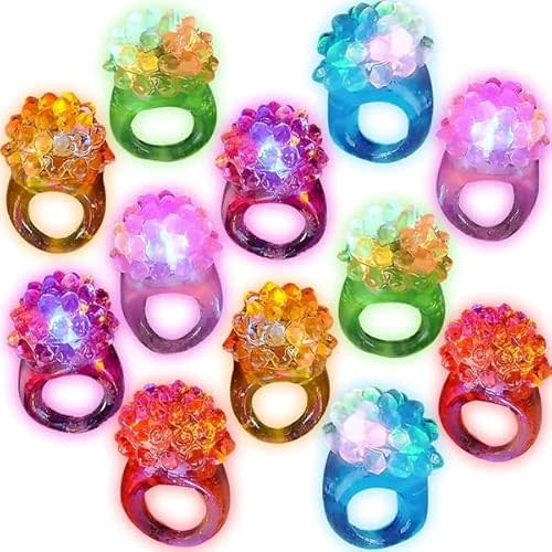 C&H Solutions 18 Pcs/Pack Flashing LED Lights Up Toys,Glow In The Dark Bumpy Rings