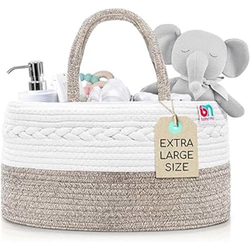 Rope Diaper Caddy - Storage for Baby and Toddler Items - Portable Cotton Organizer Easily Holds Diapers, Wipes, Clothing - Useful for Nursery, Bedroom (Beige, Extra Large)