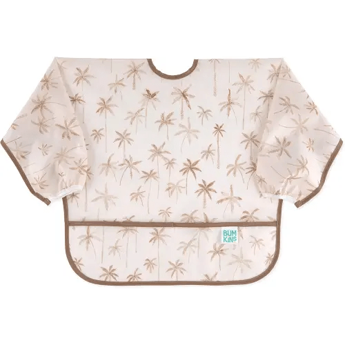 Bumkins Sleeved Bib for Girl or Boy, Baby and Toddler for 6-24 Mos, Essential Must Have for Eating, Feeding, Baby Led Weaning Supplies, Long Sleeve Mess Saving Food Catcher, Soft Fabric, Palm Trees