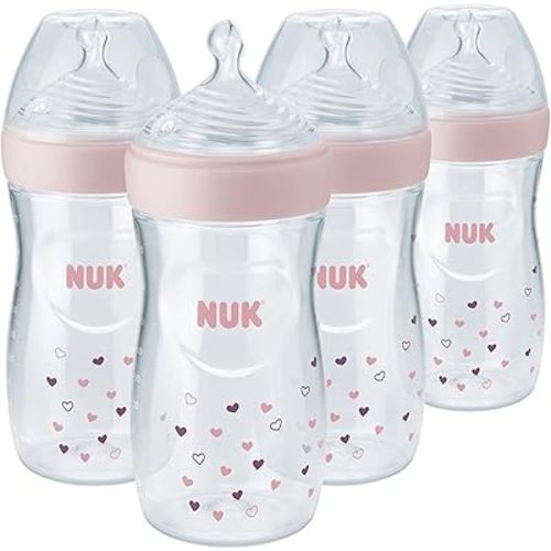 NUK Simply Natural Baby Bottle with SafeTemp, Girl, 9 Oz, 4 Count