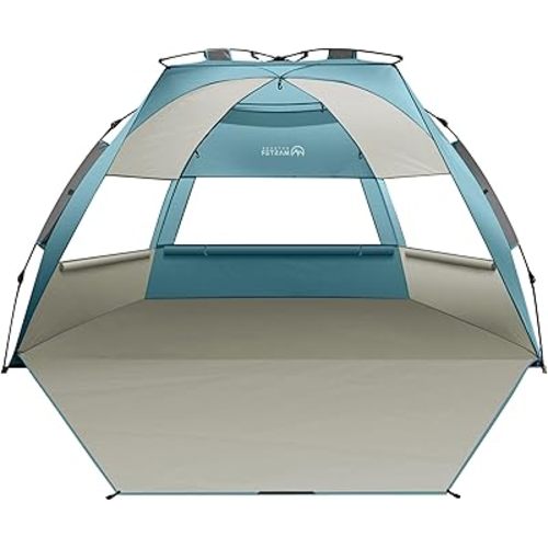 OutdoorMaster Beach Tent Sun Shelter for 3-4 Person, Pop Up Beach Tent Easy Setup with Sandbags, Portable Sun Shade Canopy with Carrying Bag for Beach & Outdoor, UPF50+ UV Protection, Family Size