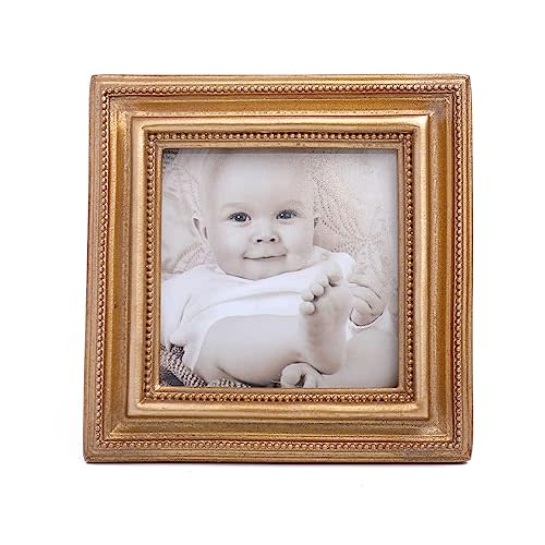 SIKOO Picture Frames 3x3 Square Vintage Frame Antique Picture Frames Wallet Size Picture Frames Set Tiny Ornate Frames Antique Gallery Wall Art,Tabletop and Wall Mount,Bronze Gold