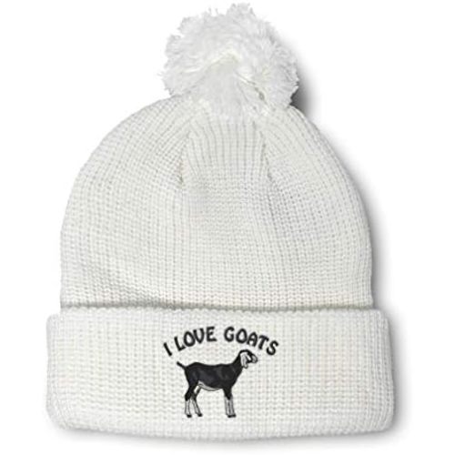 Custom Pom Pom Beanies for Women I Love Goats Style A Embroidery Skull Cap Winter Hats for Men 1 Size