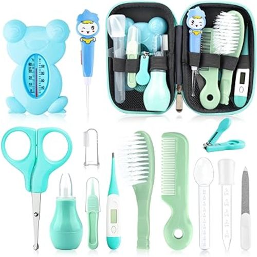 Baby Grooming Kit, Infant Safety Care Set with Hair Brush Comb Nail Clipper Nasal Aspirator Ear Cleaner,Baby Essentials Kit for Newborn Girls Boys