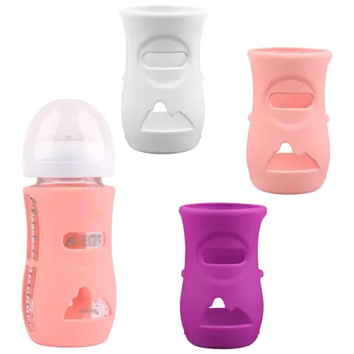 3 Pack Silicone Sleeves for Avent Natural Glass Baby Bottles, Anti Breakage Baby Bottle Holder, Compatible Philips Avent Glass Natural Baby Bottle 8 oz, BPA Free (White+Pink+Purple)