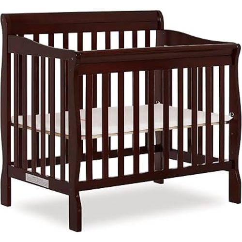 Dream On Me Aden 4-in-1 Convertible Mini Crib In Espresso, Greenguard Gold Certified, Non-Toxic Finish, New Zealand Pinewood, With 3 Mattress Height Settings