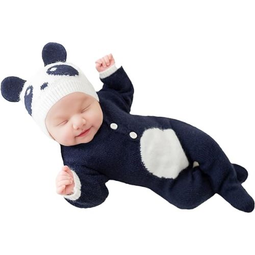 Newborn Outfits Set, Baby Photo Shoot Props, Boys Girls Photography Outfits, Crochet Clothes Set Panda Photography Props, Knitted Cute Animal Hat Sets Infant Photo Prop