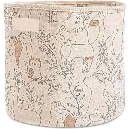 Crane Baby Fabric Storage Bin for Nursery and Toddlers, Toy Storage for Boys and Girls, Woodland Animal, 13" w x 12" h