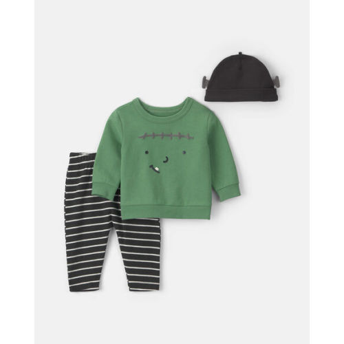 Baby 3-Piece Halloween Monster Top & Pant Set - Green/Black | Carter's