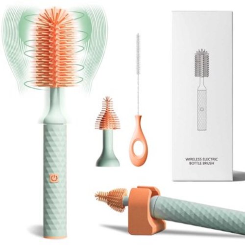 Silicone Electric Milk Bottle Cleaning Brush with Long Handle, BPA-Free, Pink