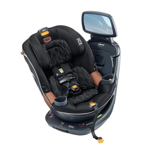 Chicco Fit360 Zip ClearTex Rotating Convertible Car Seat with Fit360 Mirror, 360 Degree Rotation for Rear-Facing and Forward-Facing Usage | Black/Black
