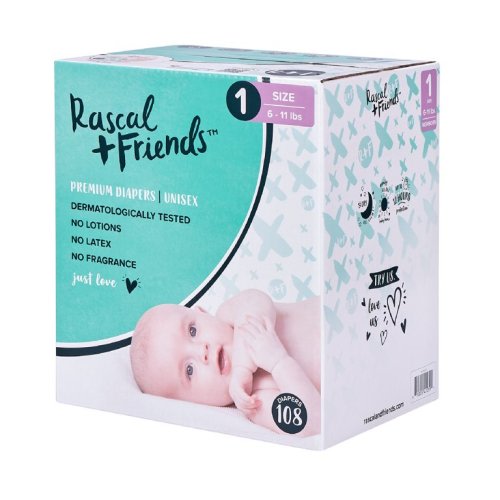 Rascal + Friends Premium Diapers, Size 1, 108 Count - Rascal + Friends Premium Diapers, Size 1, 108 Count