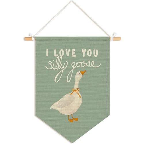 Silly Goose Nursery room Decor, Boys Bedroom Pennant Banner Flag, Nursery Linen Canvas Banner, Silly Goose Wall Art Decorations for Playroom Kids Room Toddler Decor