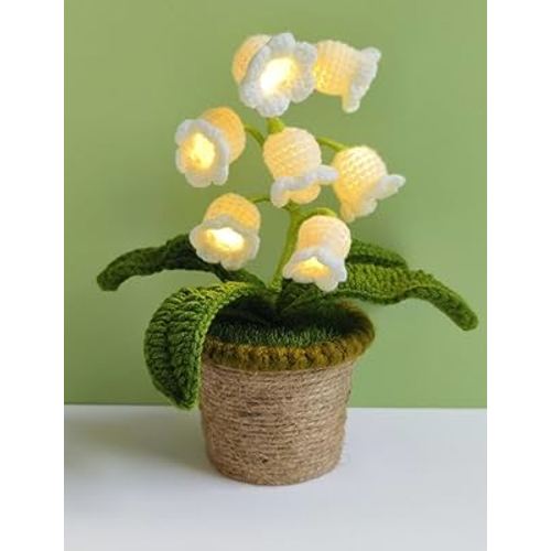 Lily of Valley Lamp Handmade Crochet Flower Night Lights Home Office Decor Cute Girfs for Women Wife Girl Girlfriend Birthday Christmas Anniversary Thanksgiving Mother's Day (Medium)