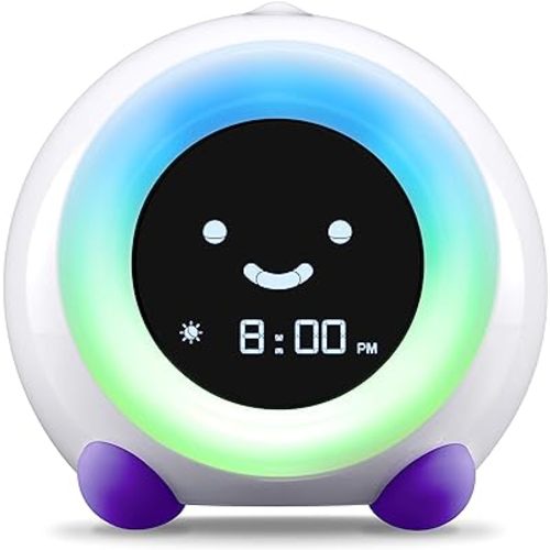 LittleHippo Mella: All-in-One Kids Trainer, Alarm Clock, Night Light & Sleep Sounds Machine. Encourage Sleep Training with Toddler Alarm Clock, Timer Night Light, Cute Kids Room Decor - Bright Purple