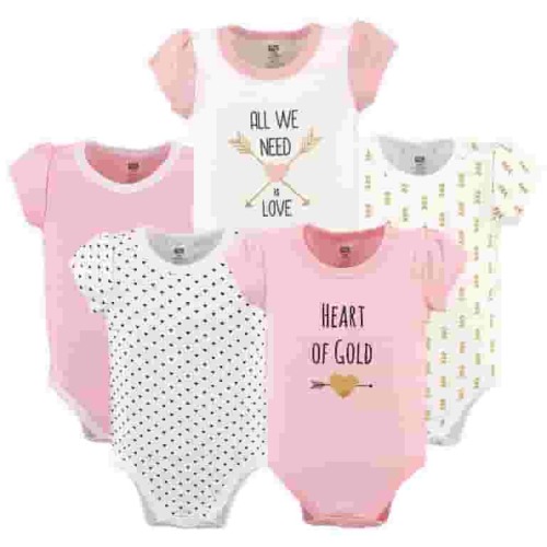 Hudson Baby Short Sleeve Bodysuits, 5-Pack, Newborn- 24 Months