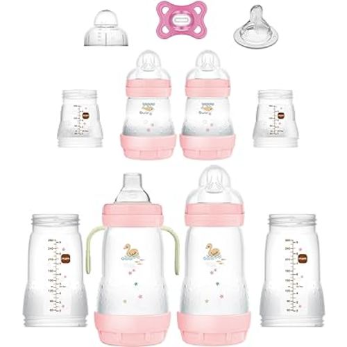 MAM Grow with Baby 15-Piece Gift Set, Newborn 0-4 Months, Anti-Colic Bottles and Silicone Nipples SkinSoft, Essential Baby Items, Girl