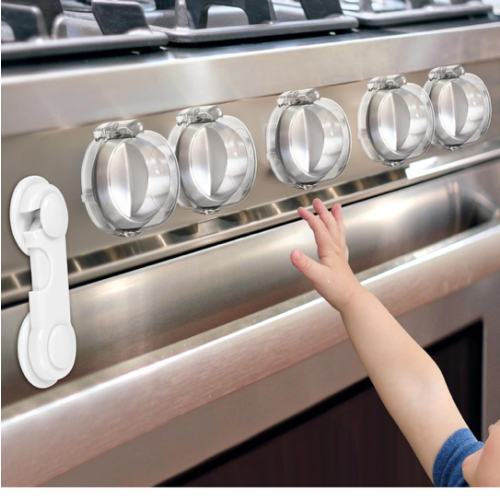 GRENFU Stove Knob Safety Covers (5 + 1 Pack) - Double-Key, Universal Size Gas Stove Knob Locks with Strong Double-Sided Tape, Heat-Resistant Oven Knob Covers for Child Safety/Pet Safety, Clear View