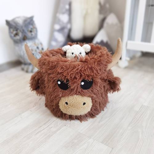 Highland Cow Toy Storage Basket - Handmade Baby Room Organizer, Custom Newborn Gift, Unique Farm Nursery Decor, Personalized Baby Shower