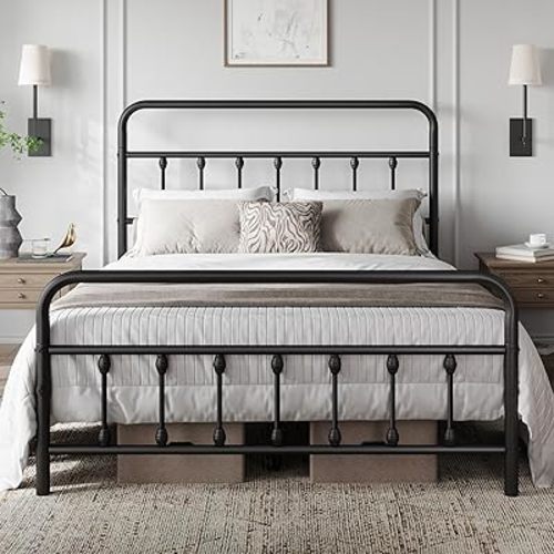 Yaheetech Queen Bed Frame with Headboard, Victorian Vintage Black Iron
