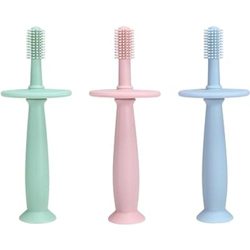 PandaEar 3 Pack Silicone Baby Toothbrush Teethers - Teething Toys Training Oral Care for Infants 0-12 Months+