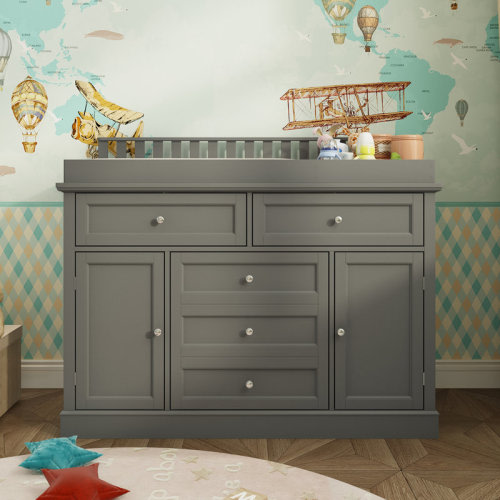 Lark Manor™ Creameans 5 Drawer Changing Table With 2 Cabinets & Reviews | Wayfair