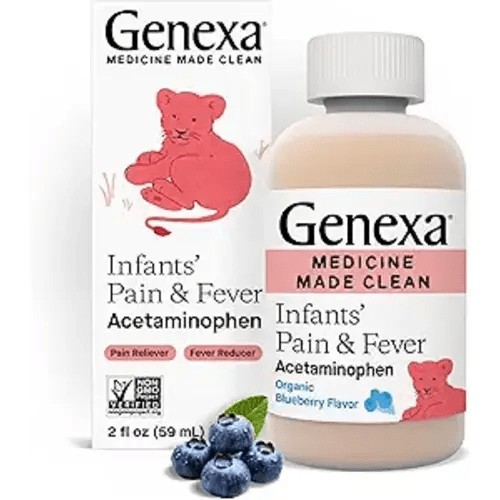 Genexa Infants’ Pain and Fever Reducer | Baby Acetaminophen, Dye Free, Liquid Oral Suspension Medicine for Infant | Delicious Organic Blueberry Flavor | 160 mg per 5mL | 2 Fluid Ounces