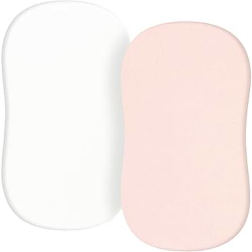 TILLYOU Baby Bassinet Sheets for Girls Boys, Fit for Hourglass Oval Rectangle Bassinet Mattress Sheets, 33”X16”, 2 Pack Pink & White