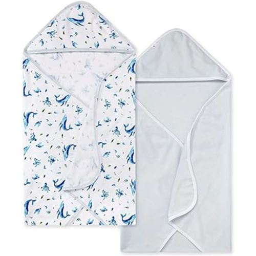 Burt's Bees Baby - Hooded Towels, Absorbent Knit Terry, Super Soft Single Ply, 100% Organic Cotton,2 Count (Pack of 1)