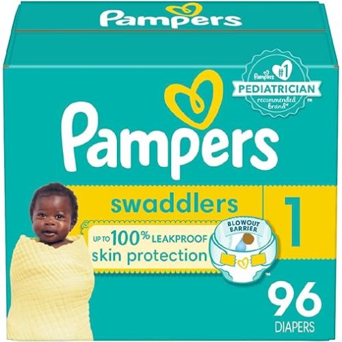 Pampers Swaddlers Diapers - Size 1, 96 Count, Ultra Soft Disposable Baby Diapers