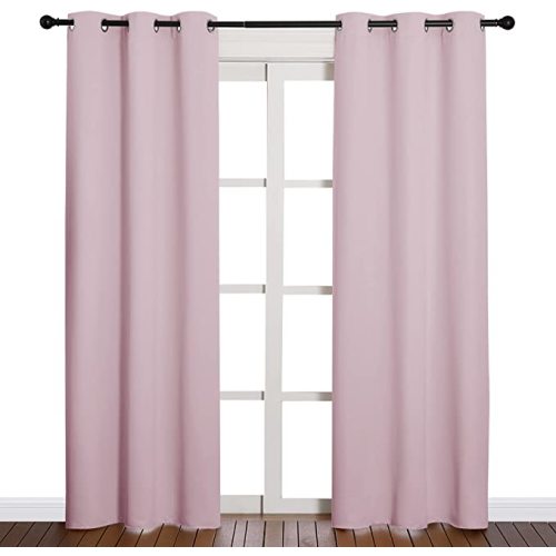 NICETOWN Nursery Essential Thermal Insulated Solid Grommet Top Blackout Curtains/Drapes (1 Pair, 42 x 84 inches, Baby Pink)