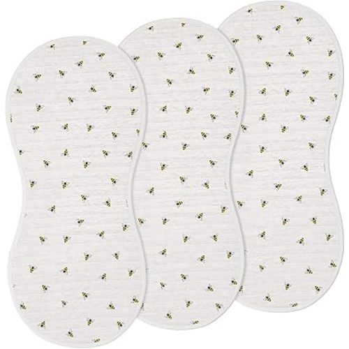 Hahafelt 3 Pcs Changing Pad Liners Fits in Peanut Shaped Changing Pad Waterproof Diaper Mats Organic Cotton Mats are Warm on Baby's Back, Washable Reusable (Bee,Cream Color)