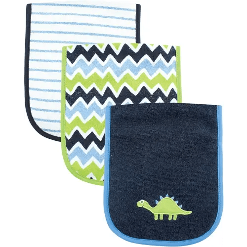 Luvable Friends Unisex Baby Cotton Burp Cloths with Fiber Filling, Dinosaur, One Size
