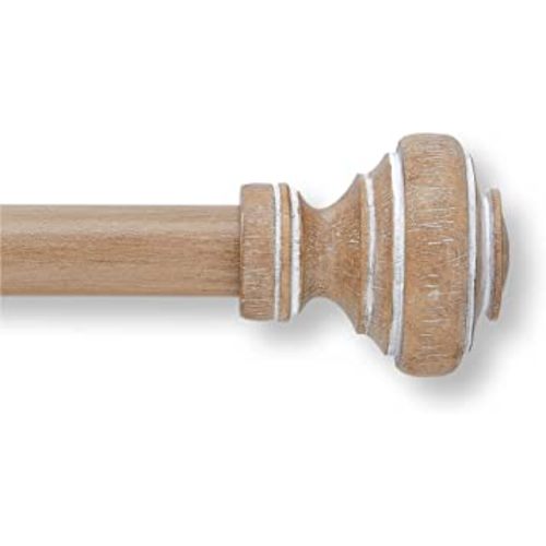 MODE Farmhouse Collection 1 1/8" Diameter Curtain Rod Set with Porch Doorknob Curtain Rod Finials and Steel Wall Mounted Adjustable Curtain Rod, Fits 36” to 72” Windows, Weathered Oak