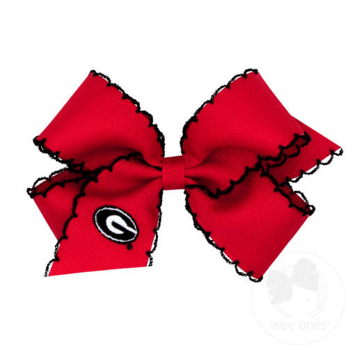 Medium Grosgrain Hair Bow with Moonstitch Edge and Embroidered Collegiate Logo - GEORGIA | Wee Ones Hair Bows & Accessories