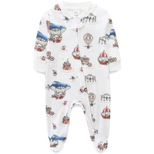 Baby Boy Baby Girl Pajamas 100% Cotton Romper One-Piece Outfits,Double Zipper Long Sleeve Footed Onesie