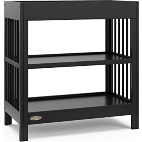 Graco Teddi Changing Table with Water-Resistant Changing Pad (Black) - GREENGUARD Gold Certified, Includes Bonus Water-Resistant Changing Pad with Safety Strap, 2 Shelves, Easy-to-Match