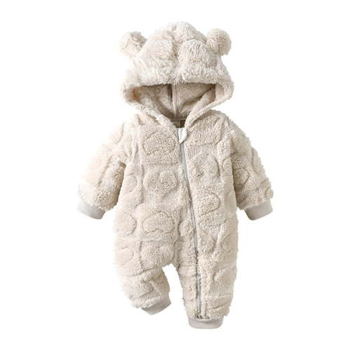 bbymog Baby Boy Winter Clothes Long Sleeve Hooded Toddler Romper Warm Fleece Baby Snowsuit Newborn Winter Clothes Khaki J 3 Months