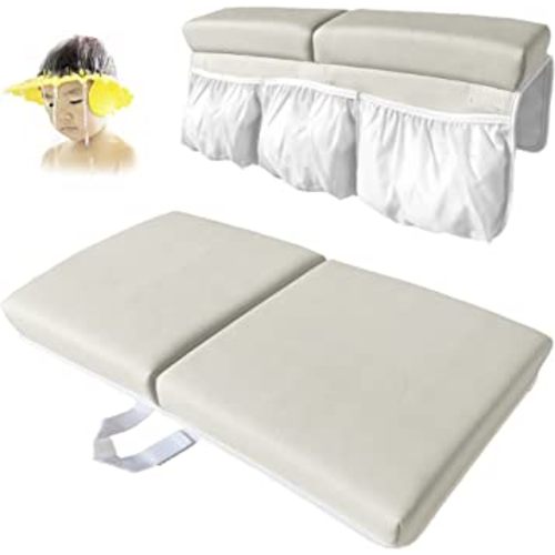 Bath Kneeler and Elbow Rest Pad Set - Thick Foam for Tub to Support Arm & Knees - Premium Bathtub Cushion Saver Pads for Knee - Extra Baby Bathing Time - Non Slip Kneeling & Free Accessory