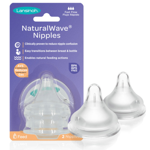 Lansinoh NaturalWave Baby Bottle Nipples, Fast Flow, 2 Count