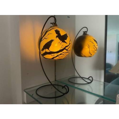 Crow bird hand painted hanging candle holder, Halloween, gift, glass black and white
