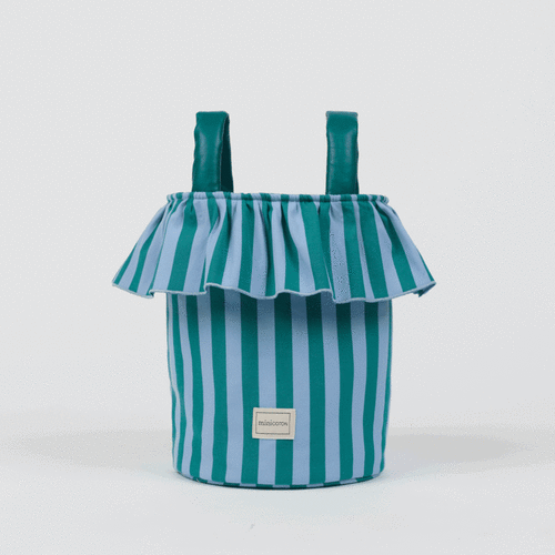 Minicoton Stroller Bag-Basket Rayas - Green + Blue