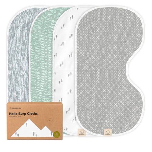 KeaBabies 4-Pack Baby Burp Cloths Baby Girl, Boy - Organic Cotton Burp Cloth, Extra Large, Absorbent, Soft Burping Cloths & Bibs Set for Babies, Newborn Burp Clothes, Thick Burp Rags (Nordic)