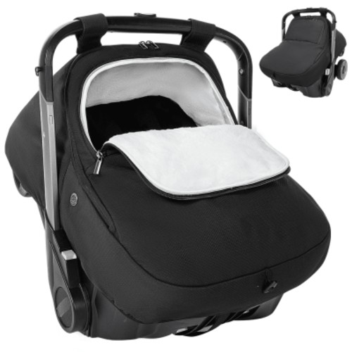 Baby Car Seat Cover, Novashion Cold Weather Shield Carseat Canopy for Infant, with Zipper Peeping Window, Enlarge Space, Black